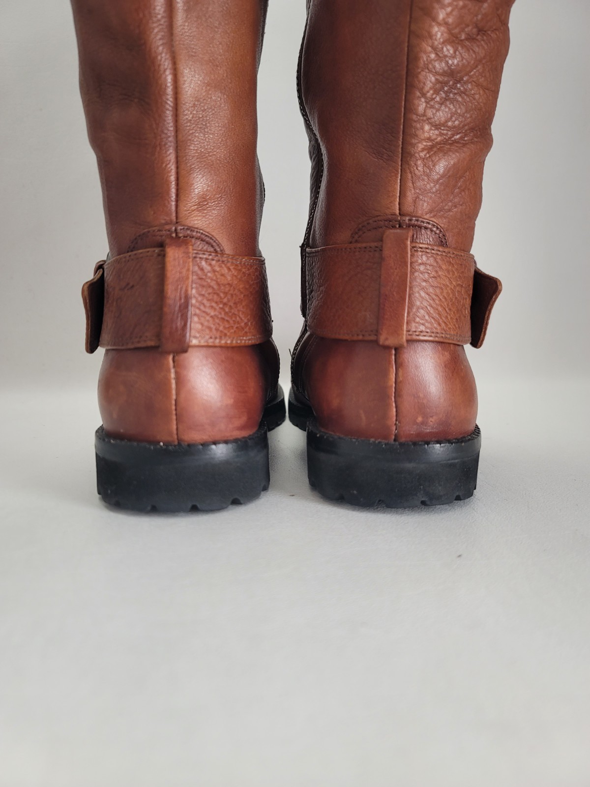 Gentle Souls Brown Camden Moto Double Buckled Up Pebbled Leather Boots Size 8.5