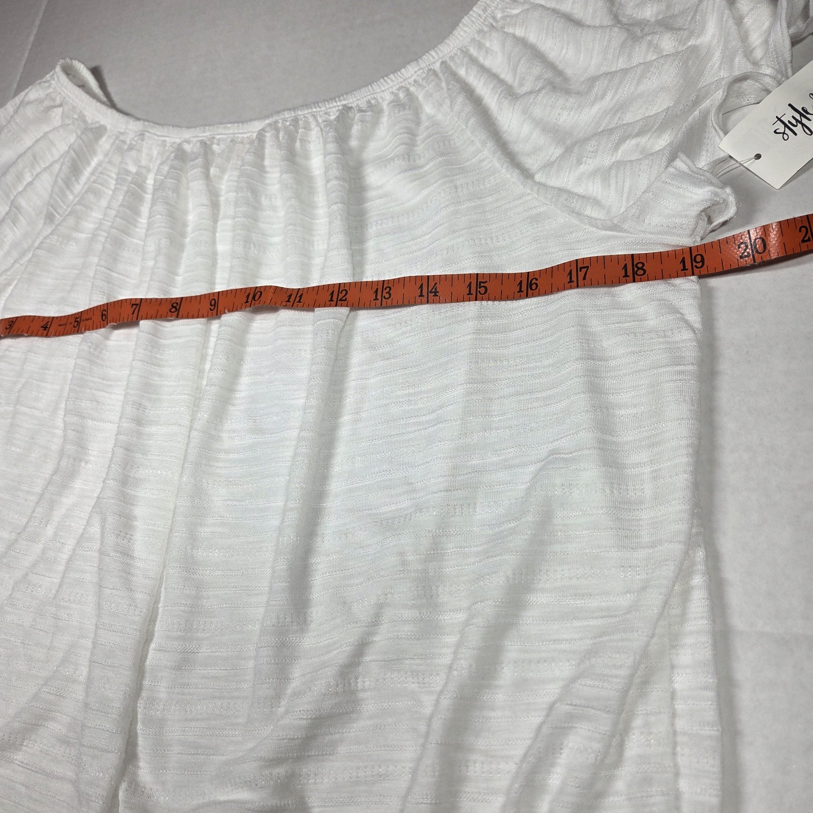 Style & Co Knit Ruffle Hem Pullover Blouse White Short Sleeve Round Neck Large