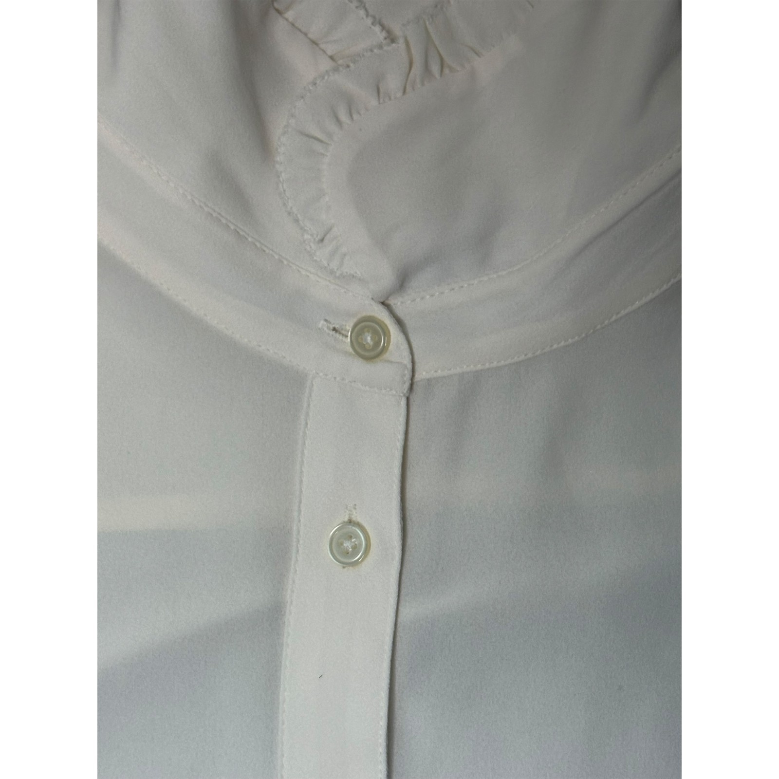 LOFT Button Down Womens Blouse Small White Ivory Ruffle High Neck Long Sleeve