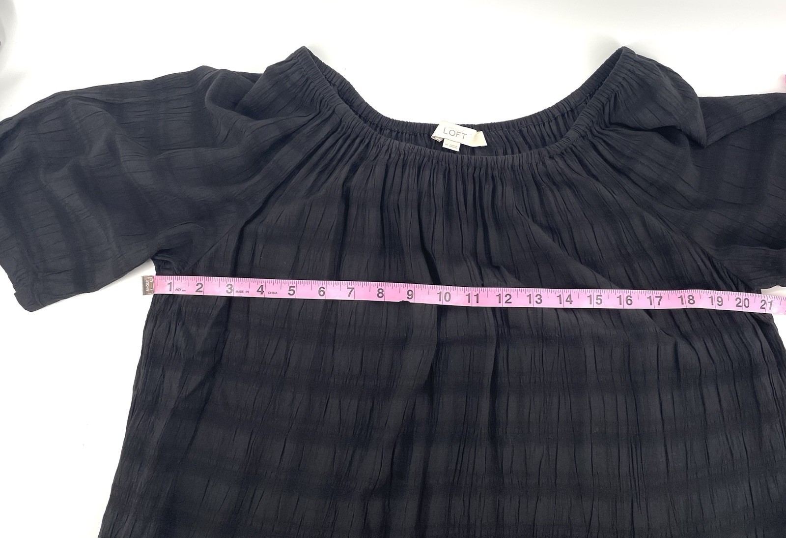 LOFT Black Boho Peasant Top Medium Textured Rayon Cottagecore Flutter Sleeve