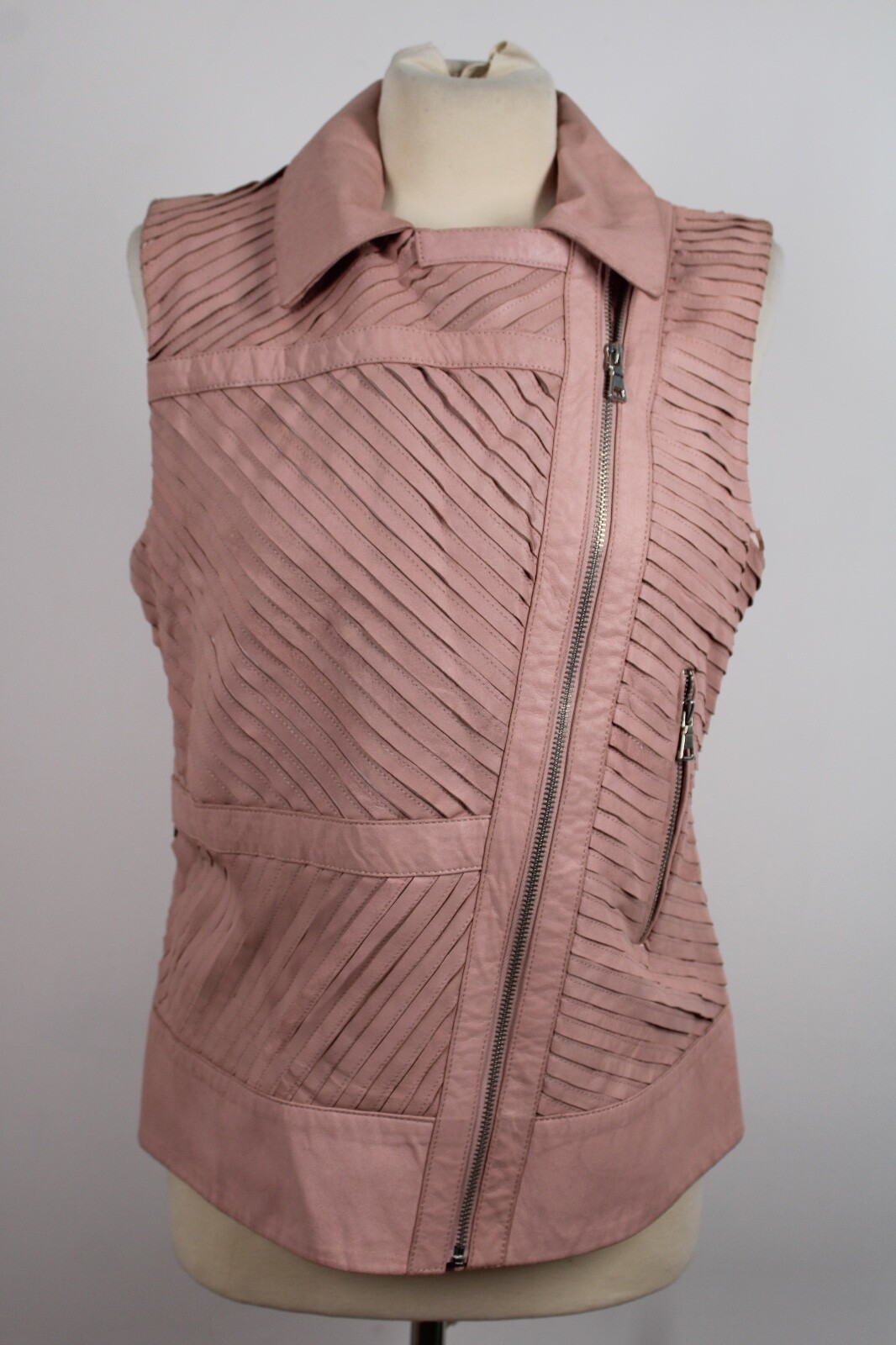 NWT My Tribe L Pink Leather Asymmetrical Zip Moto Vest