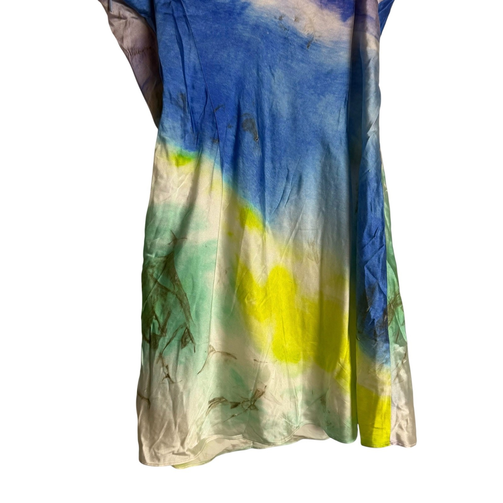 Retrofete Rylynn Multicolor Tie Dye Print Cowl Neck Silk Slip Mini Dress Size M
