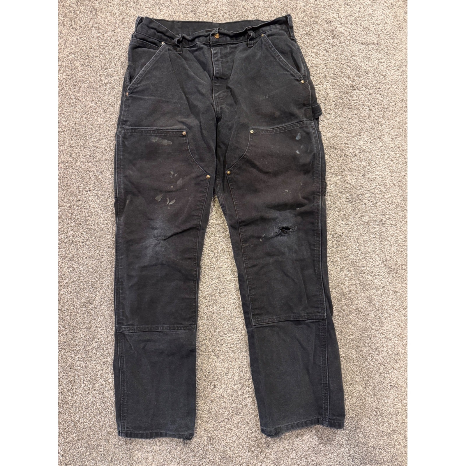 Carhartt Pant Men 32×30 Black B01-BLK Double Knee Loose Fit Workwear Distressed*