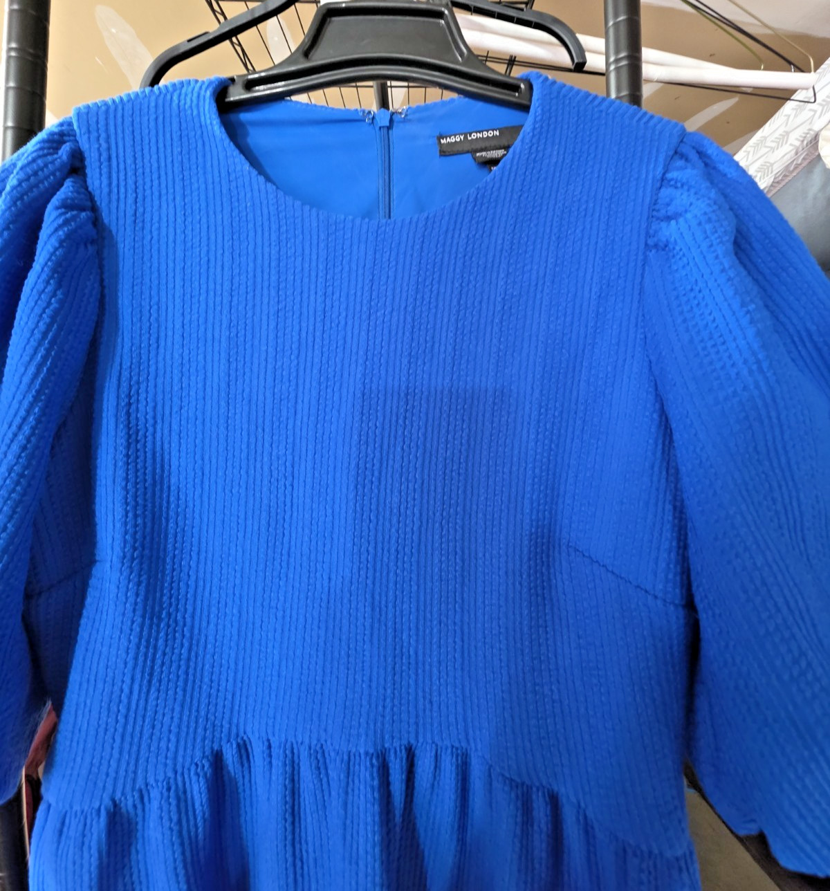 Maggy London Puff Short Sleeve Seersucker Dress w Curved Empire Waist cobalt #4