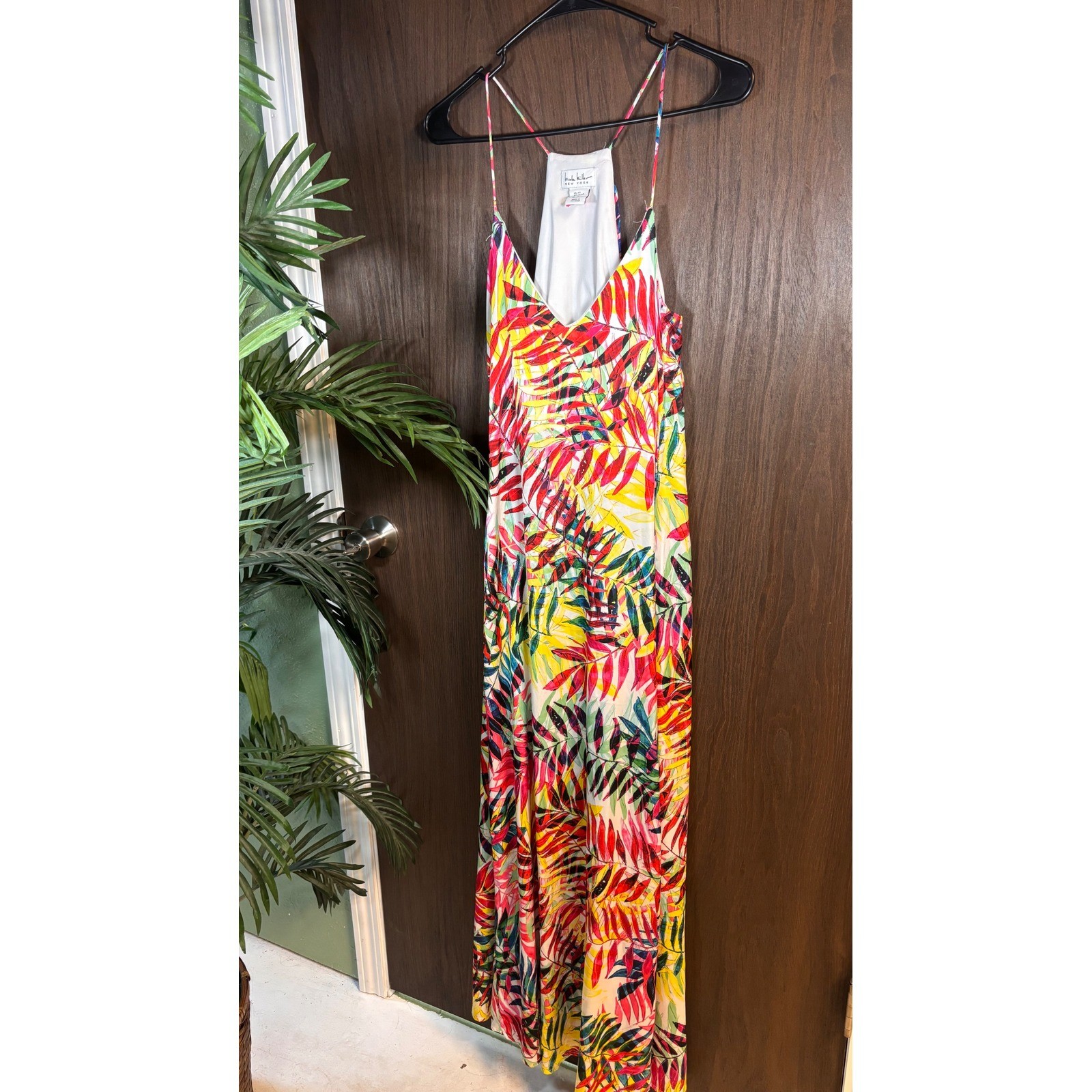Nicole Miller New York Tropical Palm Print Halter Maxi Dress XS Resort Vacation