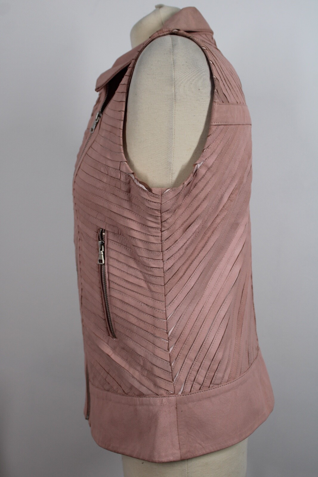 NWT My Tribe L Pink Leather Asymmetrical Zip Moto Vest