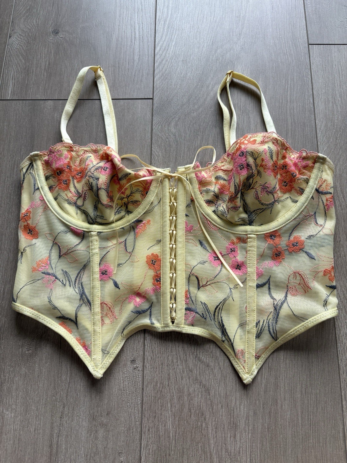 Flora Embroidered Bustier Top In Yellow, Women’s At Urban Outfitters Size M (