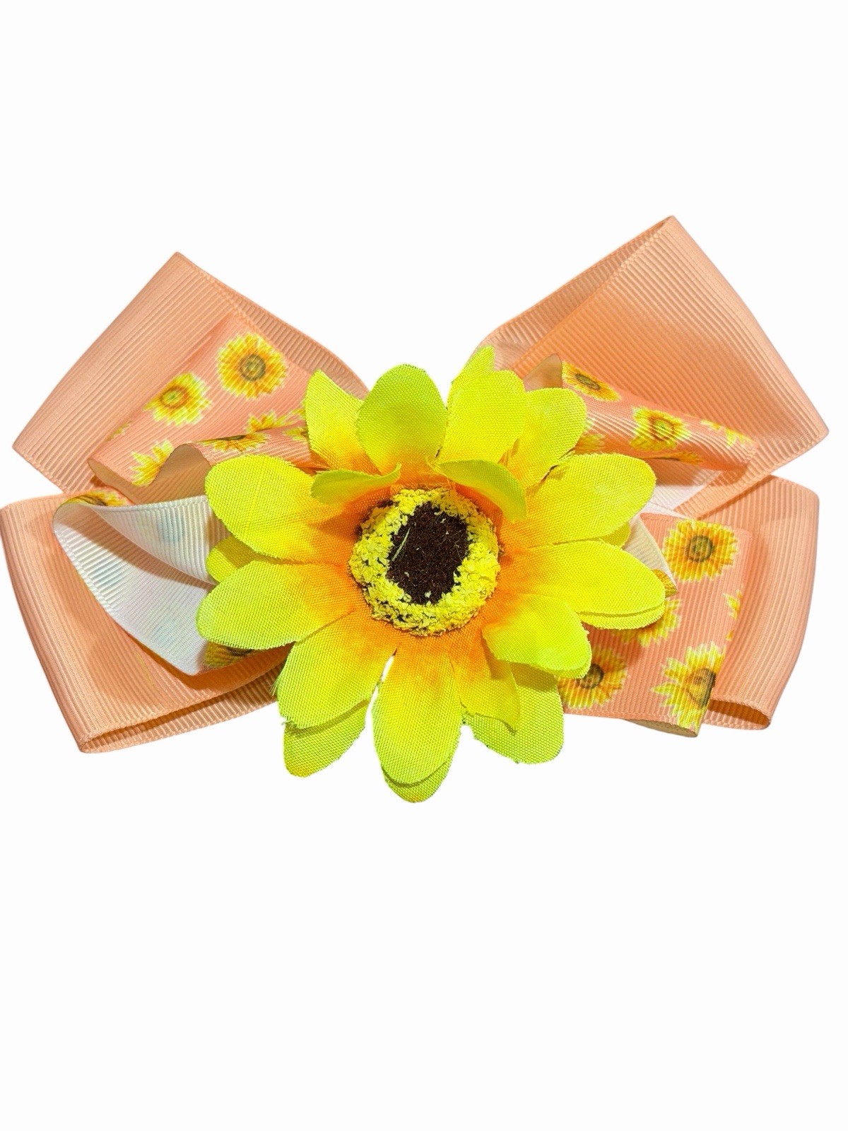 Pink Fabric Hair Bow Clip with Yellow Flower Accent, Floral, Women Teens
