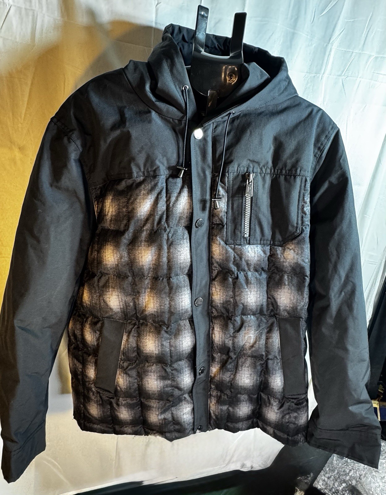 Men’s Pendleton Hooded Down Winter Coat Jacket Black Plaid Size XL Style PM6058