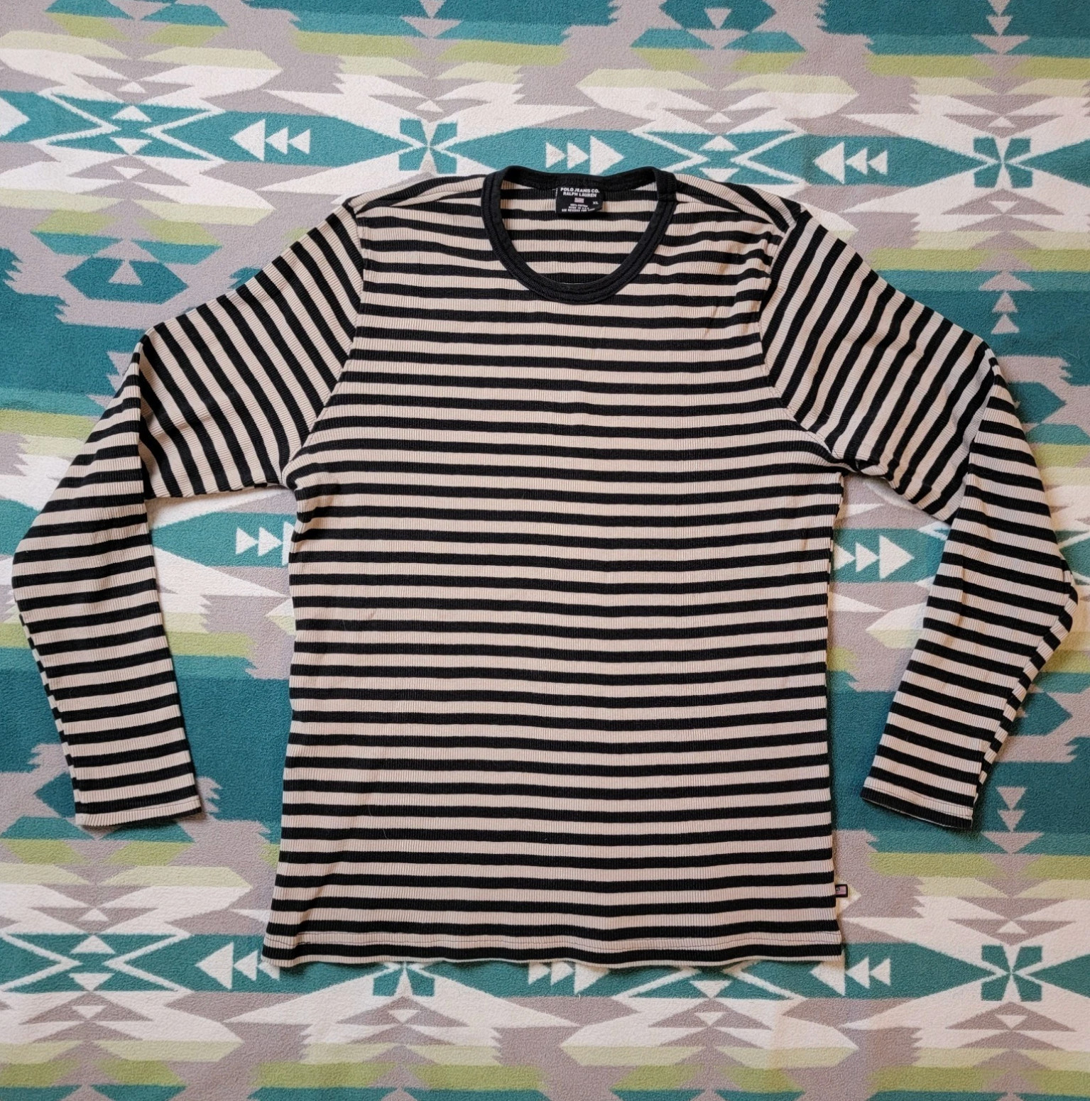 Vintage Polo Jeans Co Ralph Lauren Men’s Ribbed Striped T-Shirt XL 90s USA Made