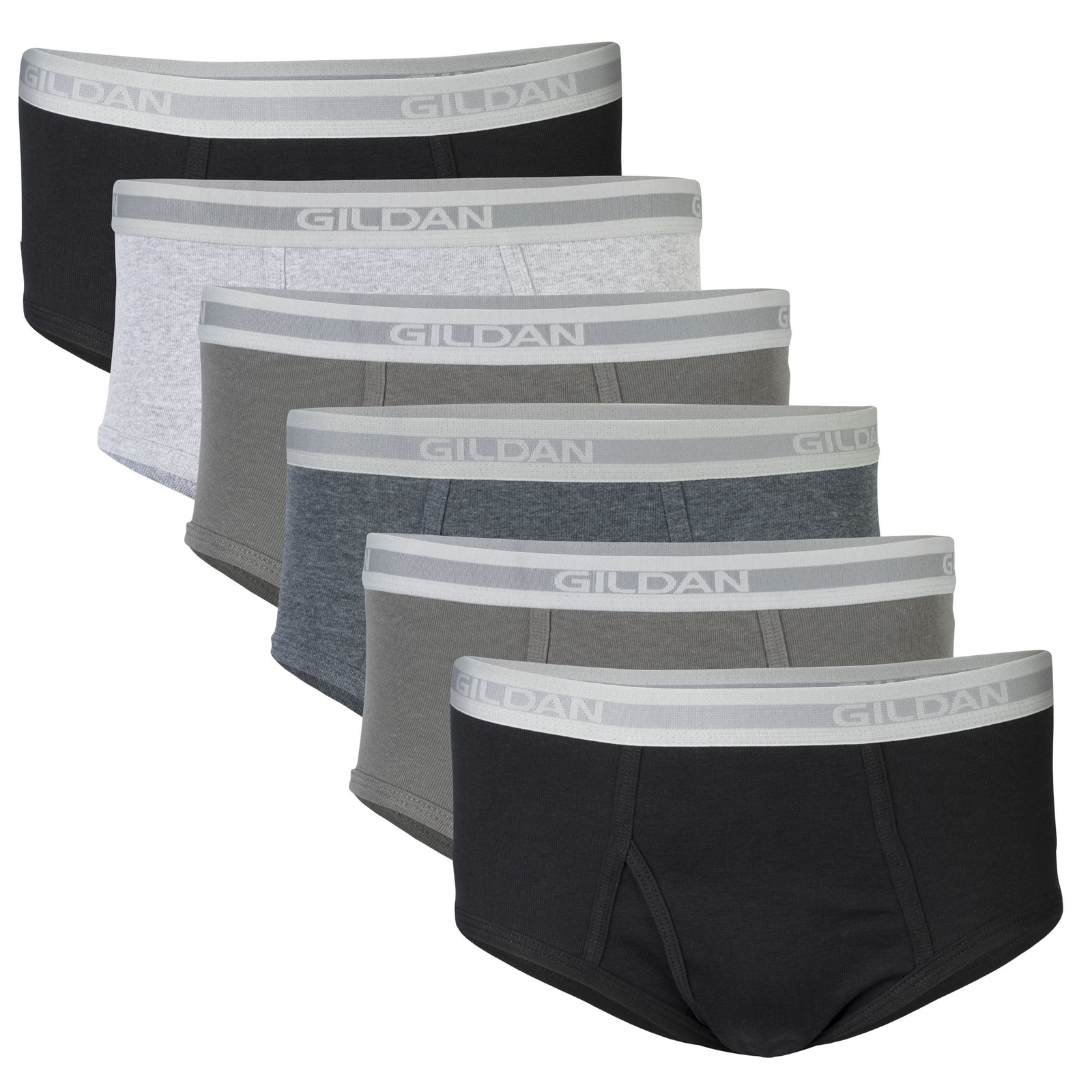 Gildan Men’s Brief 6-Pack Underwear, Grey/ Black, Medium
