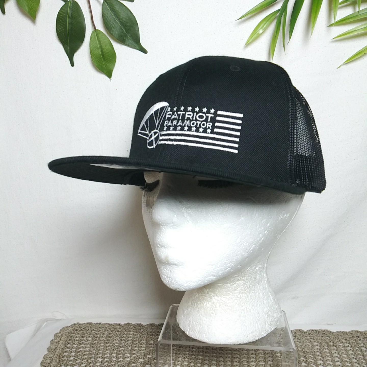 Decky Snapback Hat Patriot Paramotor Mesh Back Black Flat Bill
