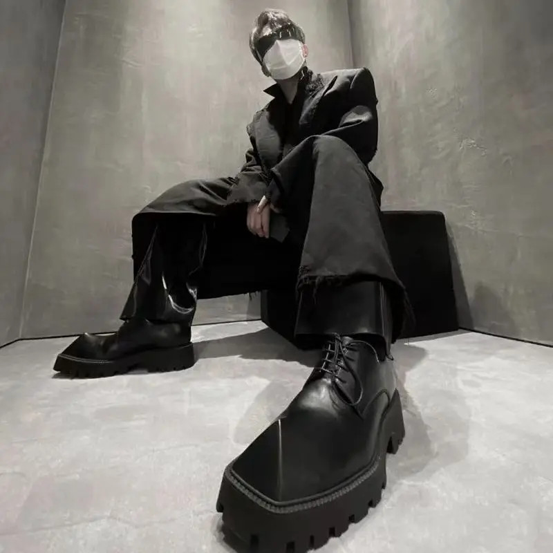 Men Big Head Niche Design Shoes Platform Rhino Horn Square Single Sneakers Derby