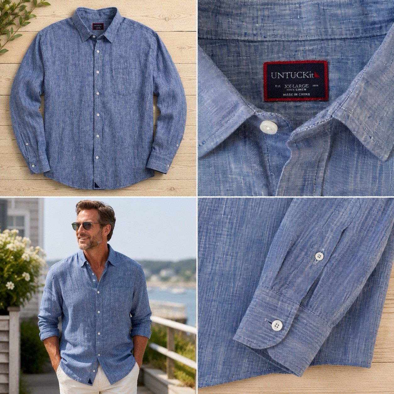 UNTUCKit 100% Linen Shirt Men’s 2XL Blue Long Sleeve Button Down Untucked