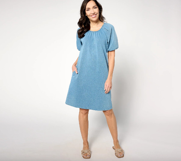Denim & Co. Regular Comfy Knit Air Puff Sleeve Dress – More options a636658