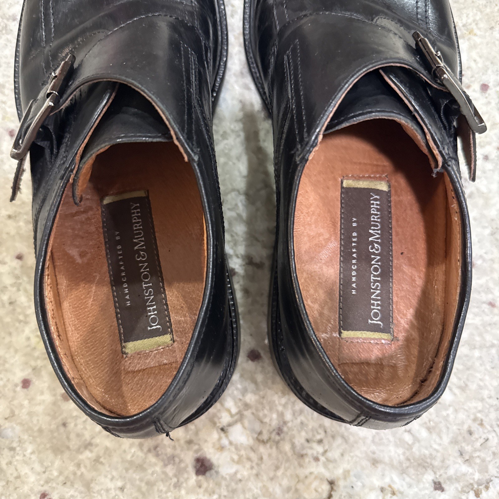 Johnston & Murphy Black Monk Buckle Dress Shoes Square Toe Loafers Mens Size 8M
