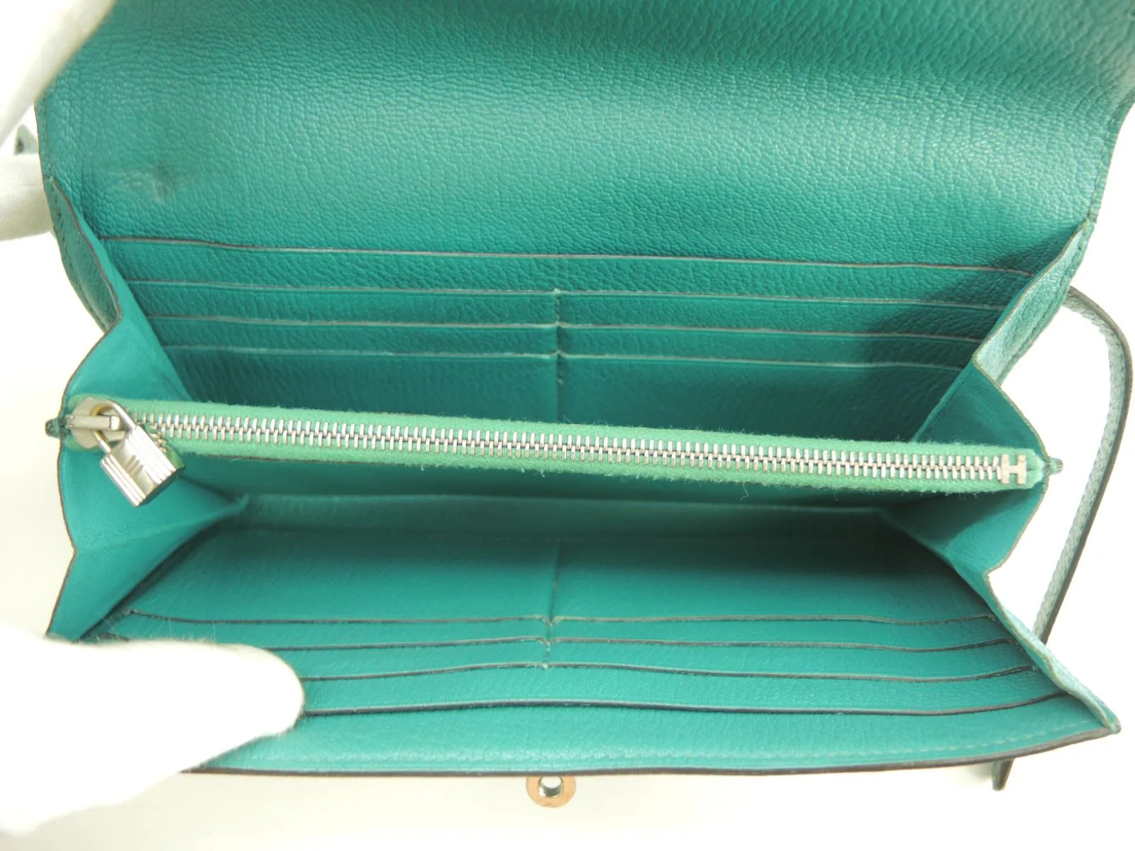 Hermes Kelly Long Wallet, Chevre Leather, Blue Paon, Bi-fold Long Wallet, Silver