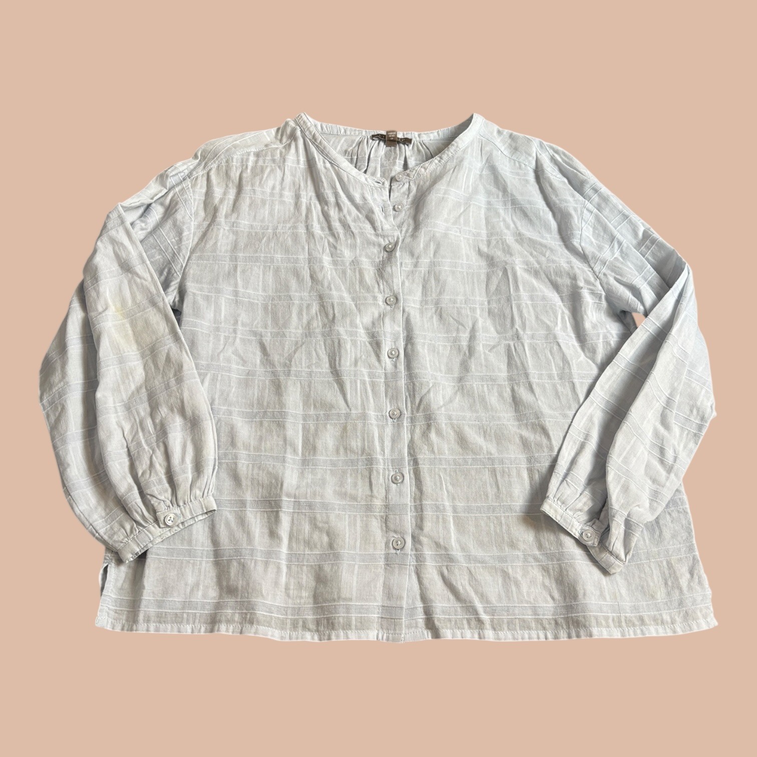 Lilla P Blouse Womens Size XS Blue Textured Cotton Linen Button Up Lightweight