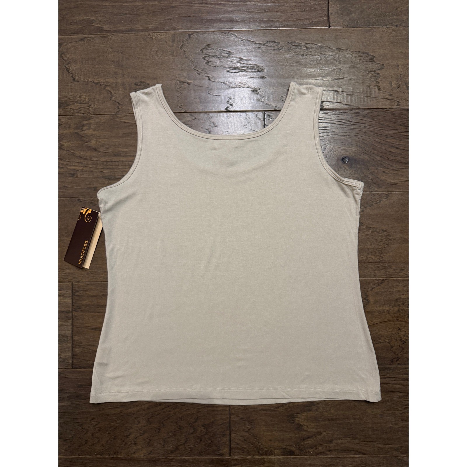 Multiples Womens Large Beige Scoop Neck Sleeveless Tank Top Rayon Spandex NWT