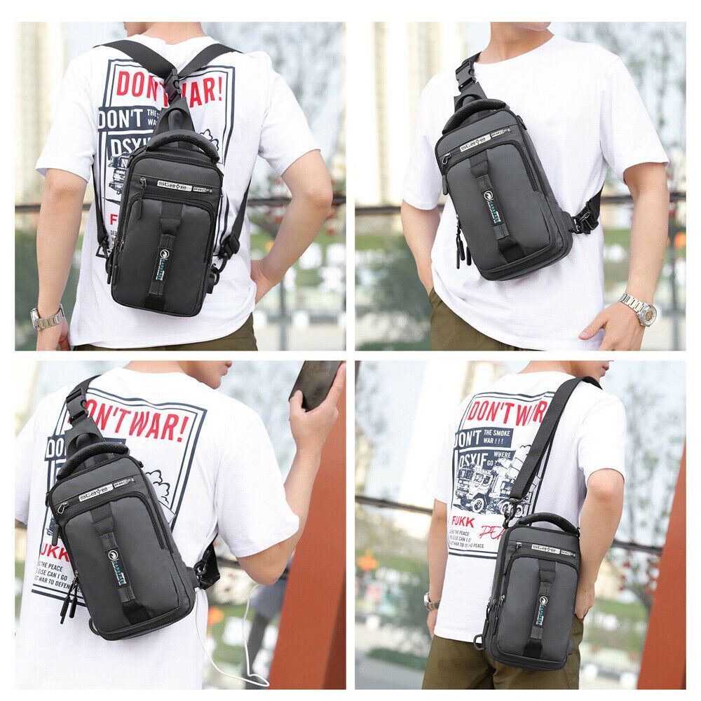 Anti-Theft Men’s Sling Crossbody Bag Chest Shoulder Messenger Backpack USB Port
