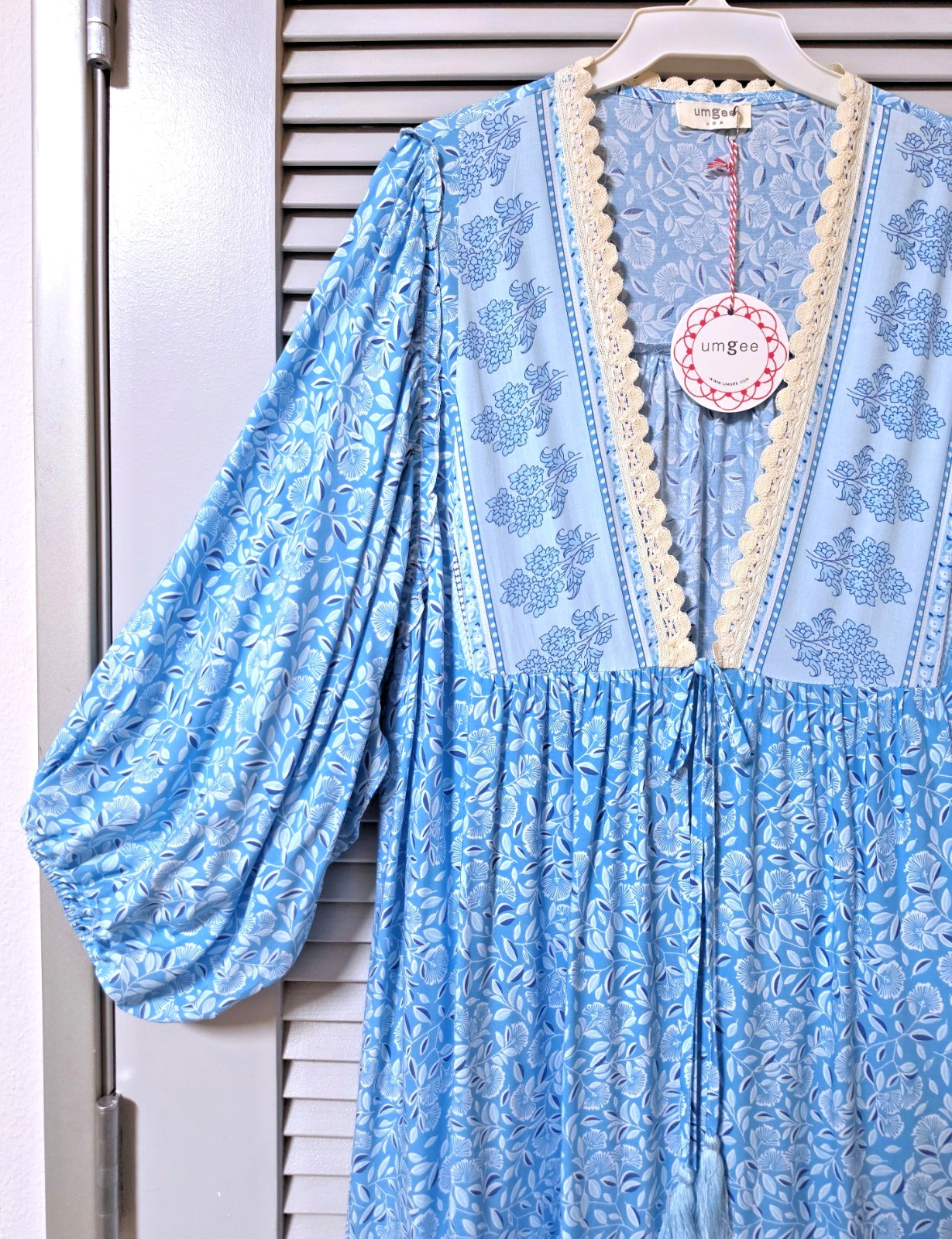 3/4 blue floral lace tie front duster cardigan XL
