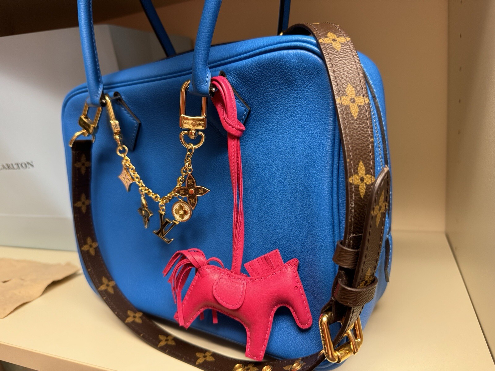 HERMES Kelly Strap Pink Red PLUME 28 Blu LEATHER PALLADIUM Purse NEW HandBag Bag