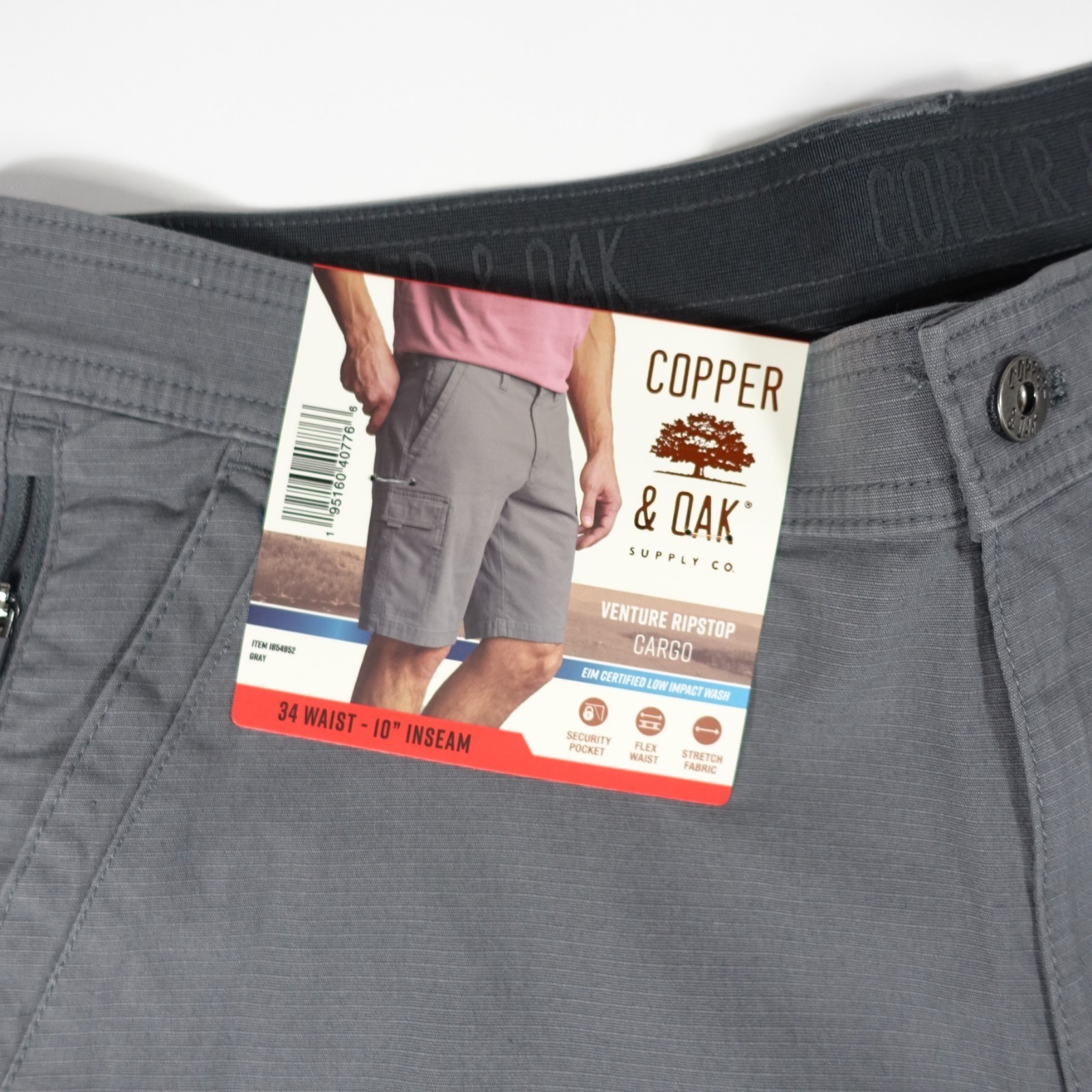 Copper and Oak Men Cargo Shorts 34 Ripstop Security Pocket Flex Stretch 2 Pair