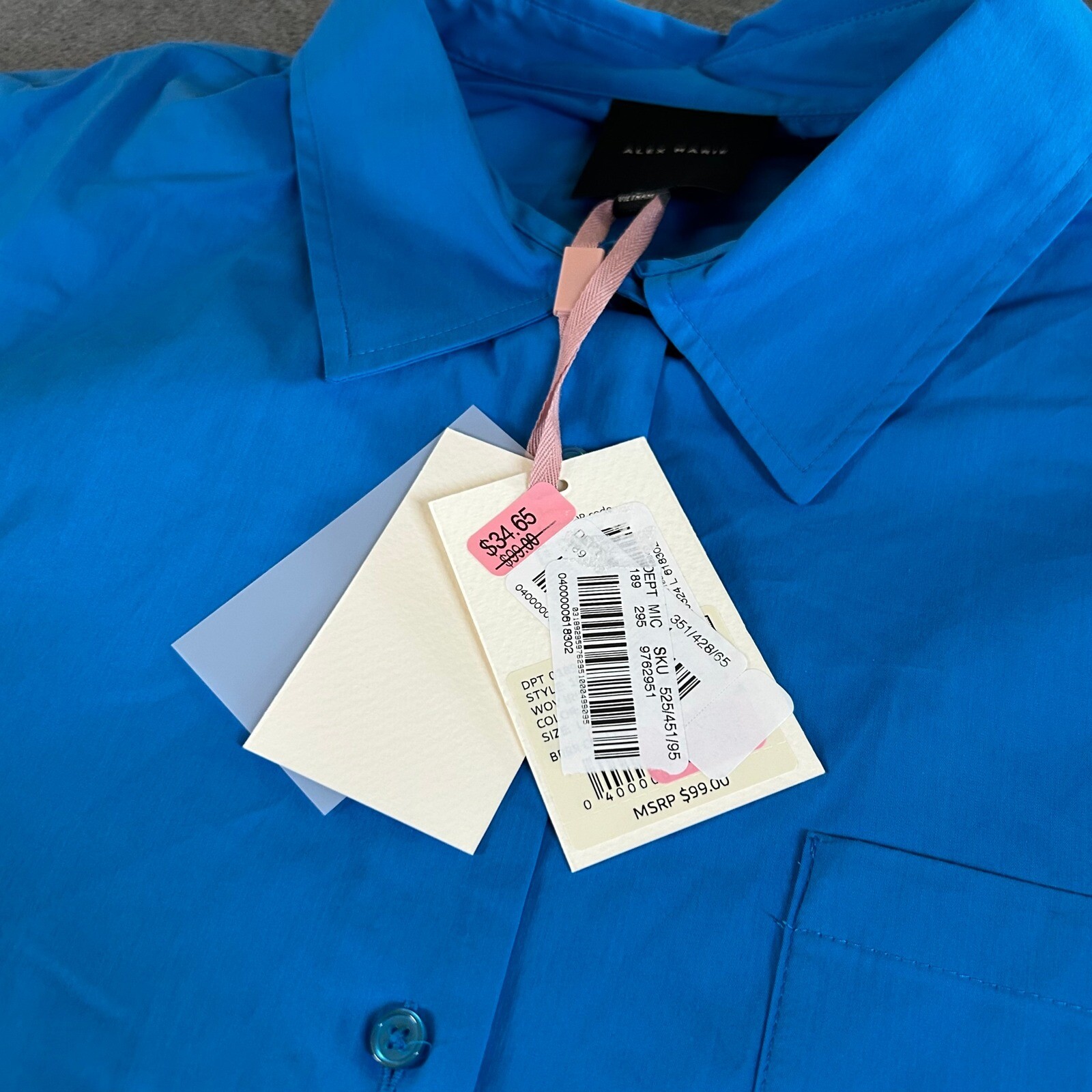 Alex Marie Button-Down Top Hi-Low Hem Long Sleeve Blouse brrr Blue Womens Large