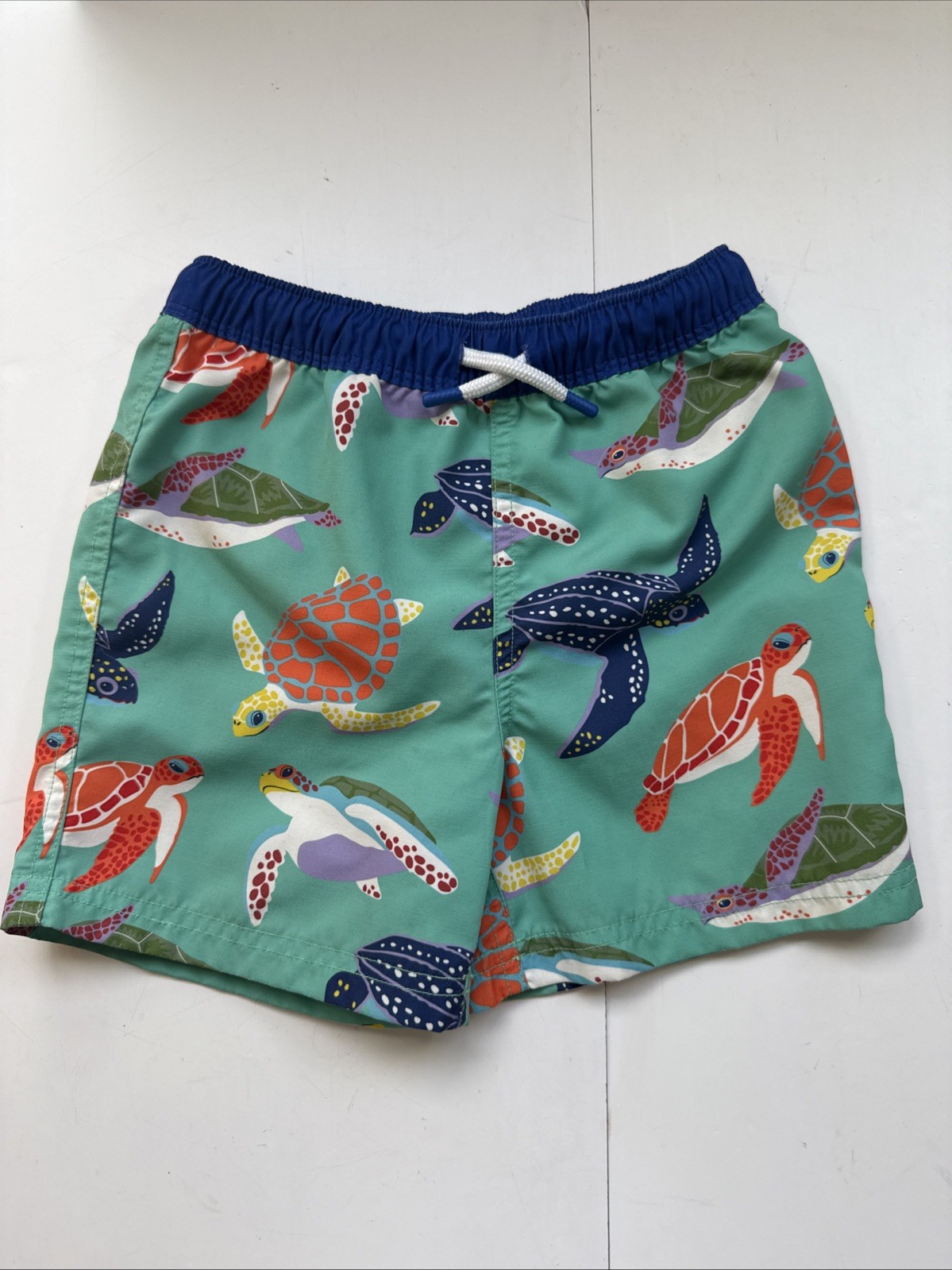 Mini Boden Swim Shorts Swimtrunks Boys Green Sea Turtles Size 5/6