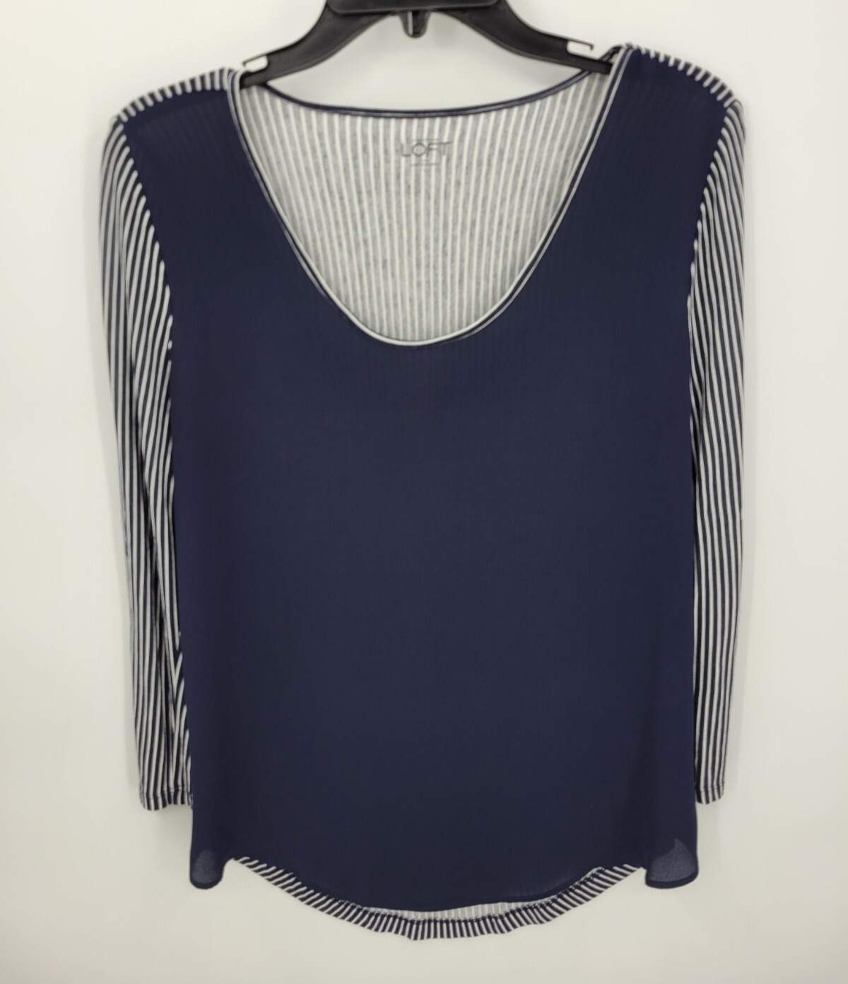 Ann Taylor Loft Top Womens Small Blue Contrast Stripe Back Scoop Neck Nautical