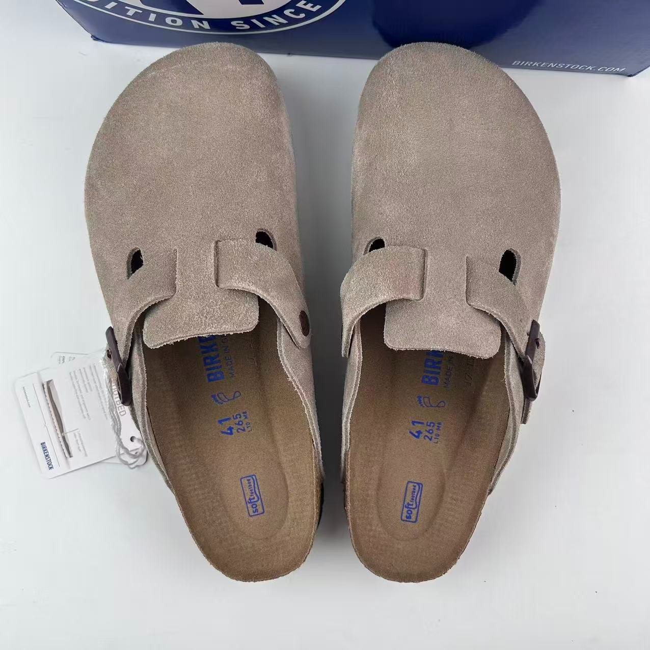Birkenstock Boston Soft Footbed Taupe Suede Leather Unisex Shoes Clogs EU37-45