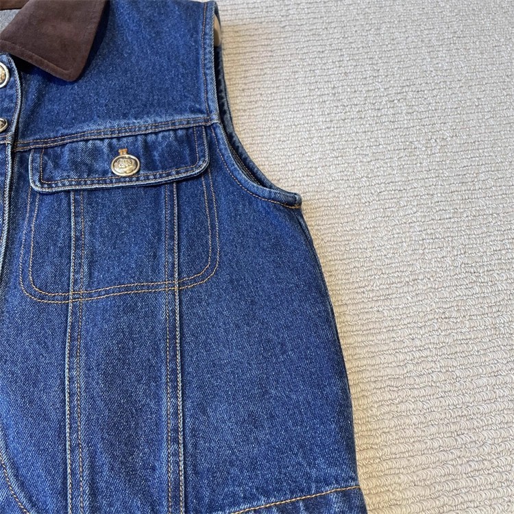 Sandro Color-blocking collared denim vest Sleeveless tank top Coat