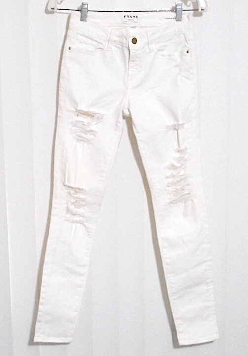 FRAME Le Skinny de Jeanne Denim Distressed White Jeans Size 27