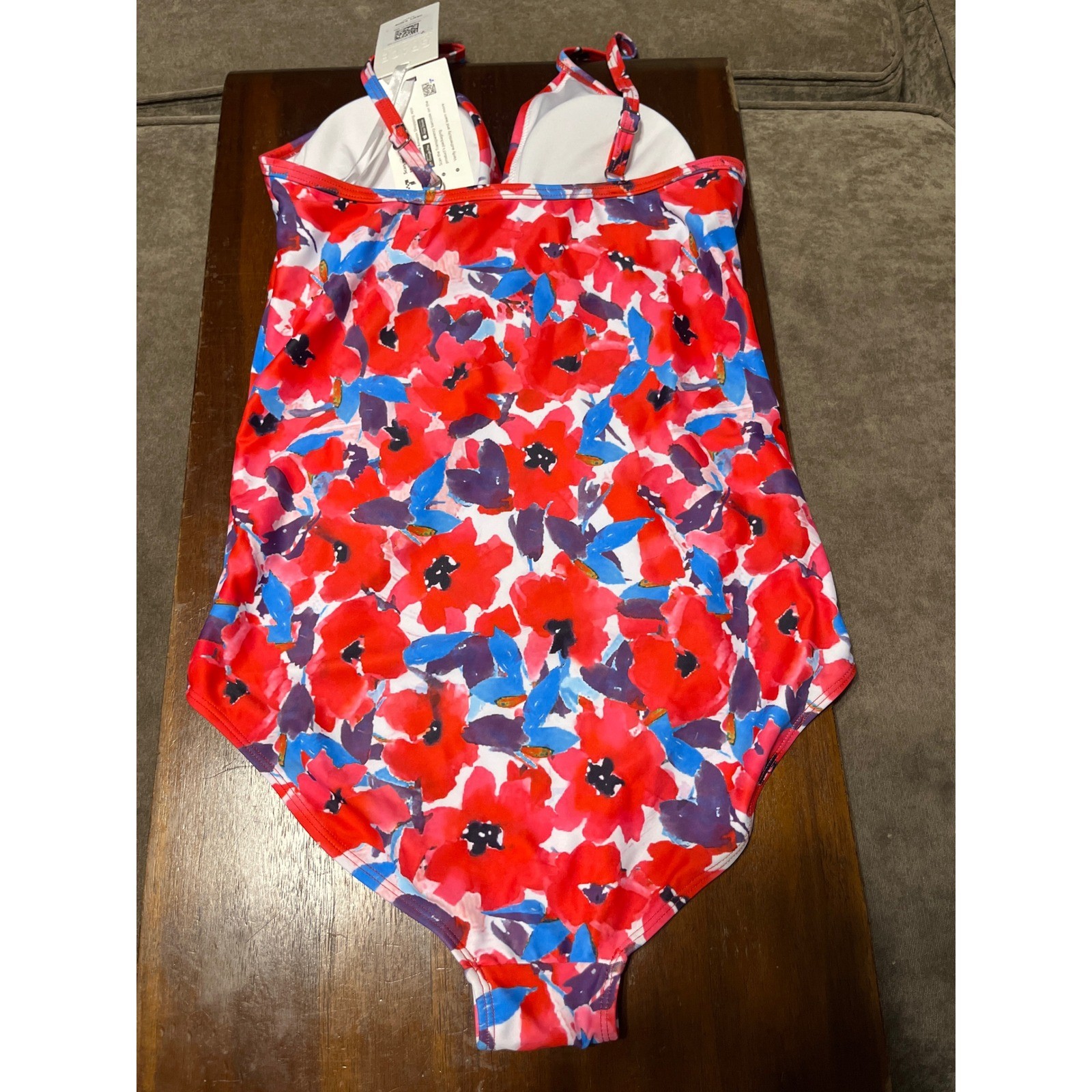 Grace Karin Womens Floral One Piece Swimsuit Red Blue Poppy Twist Front Size M