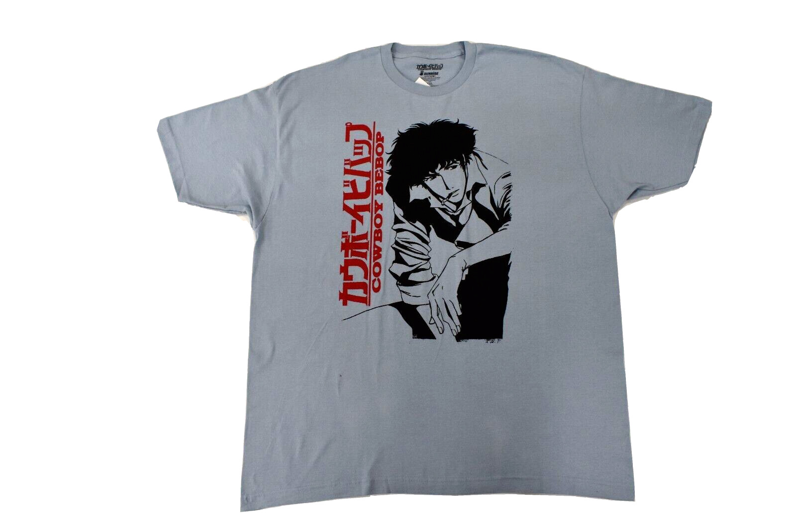 Sunrise Mens Cowboy Bebop Spike Spiegel Anime Cartoon Sky Blue Shirt NWT 2XL