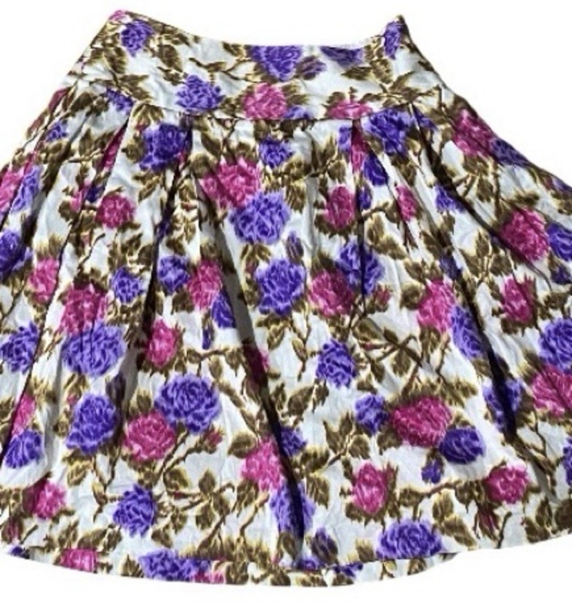 Milly New York Cotton Womens Pink Purple White Floral Print Pleated Skirt Size 2