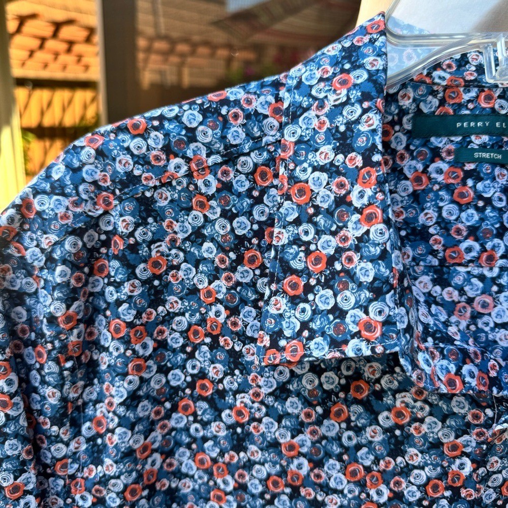 PERRY ELLIS. Multicolored, Floral printed Casual Button Down Shirt. Stretch.XXL.