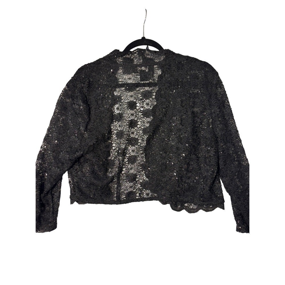 R&M Richards Black Floral Lace Sequin Bolero Shrug Jacket Cropped Cardigan L