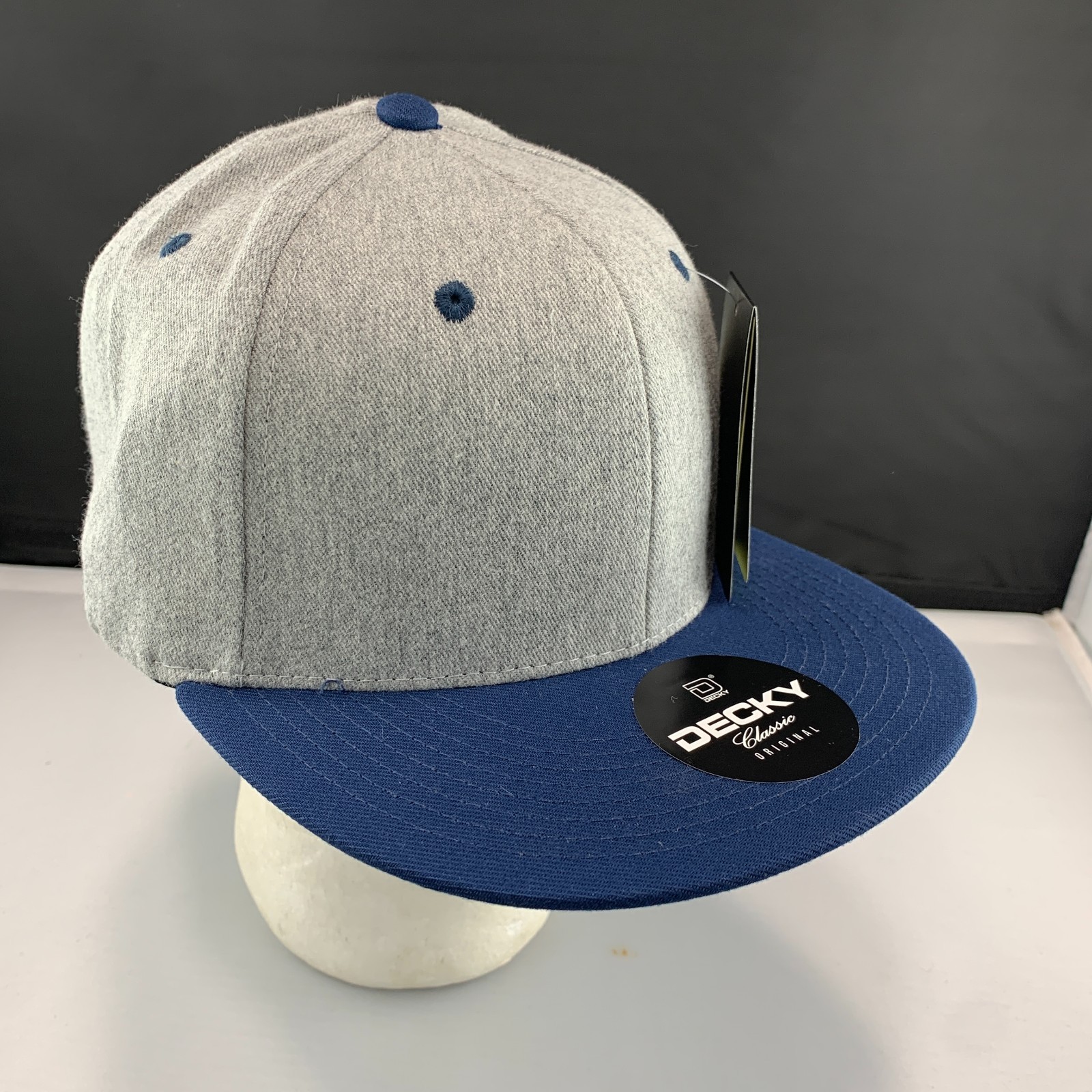 New Decky 6020 Snapback Hat Blank Flat Bill High Profile Cap Heather Gray Navy