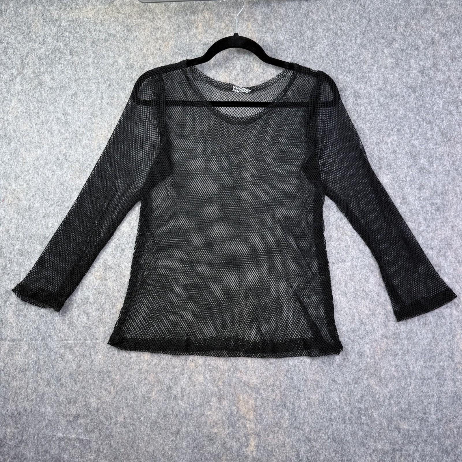 Fishnet Mesh Top Adult Sz M Black Long Sleeve Sheer Emo Goth Blouse Shirt