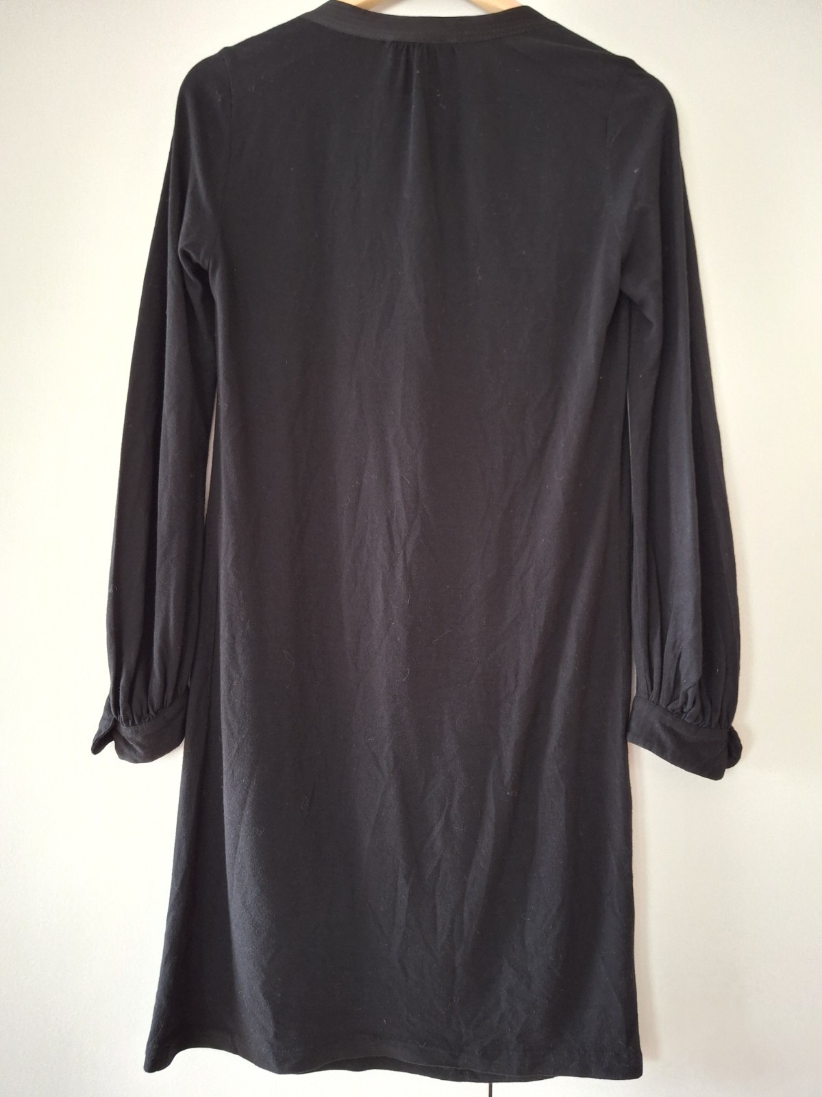 Maje Wool Viscose Black Dress With Cloth Button Closure, Made In France, Size M