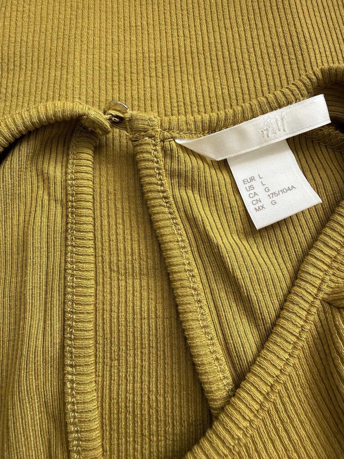 H&M Khaki Green Ribbed Jersey Tunic With Button Detail. Uk Size Large