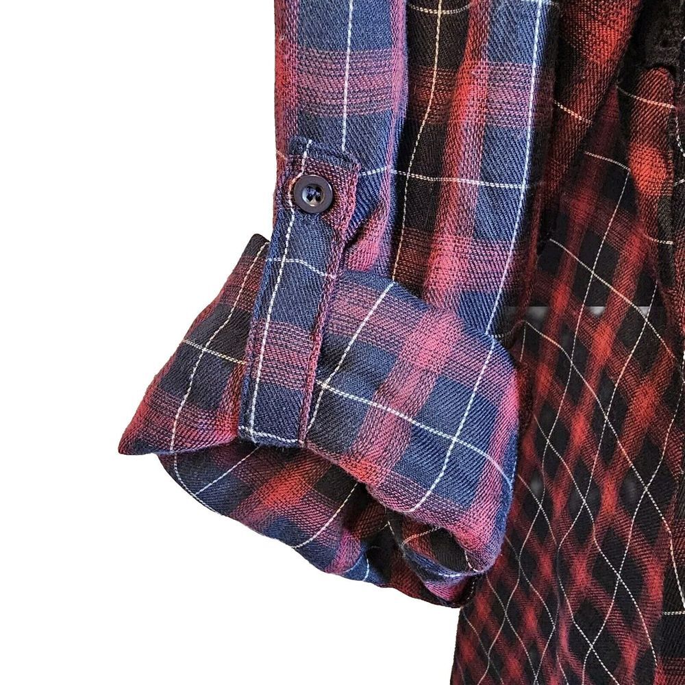 Andree by Unit FLAWED Tab-Sleeve Embroidered Tunic Cottagecore Floral Plaid L