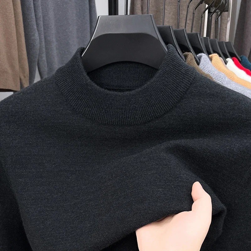 Men’s Cashmere Sweater Mock Neck Sweaters Knit Pullover for Male Men Knitwear.