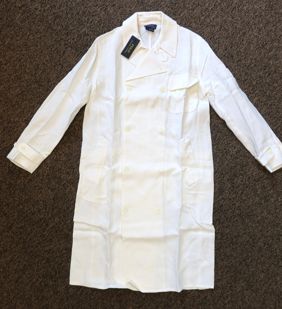 $498 Polo Ralph Lauren Women’s 100% Linen Trench Coat – MEDIUM – White