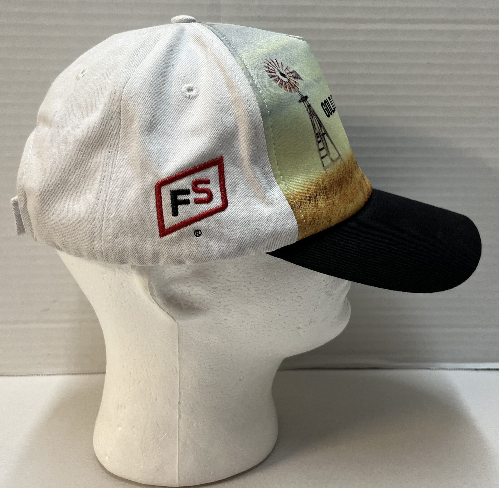 GOLD STAR FS Seed Corn Adjustable Ball Cap Hat Windmill Tractor Barn Farmer EUC