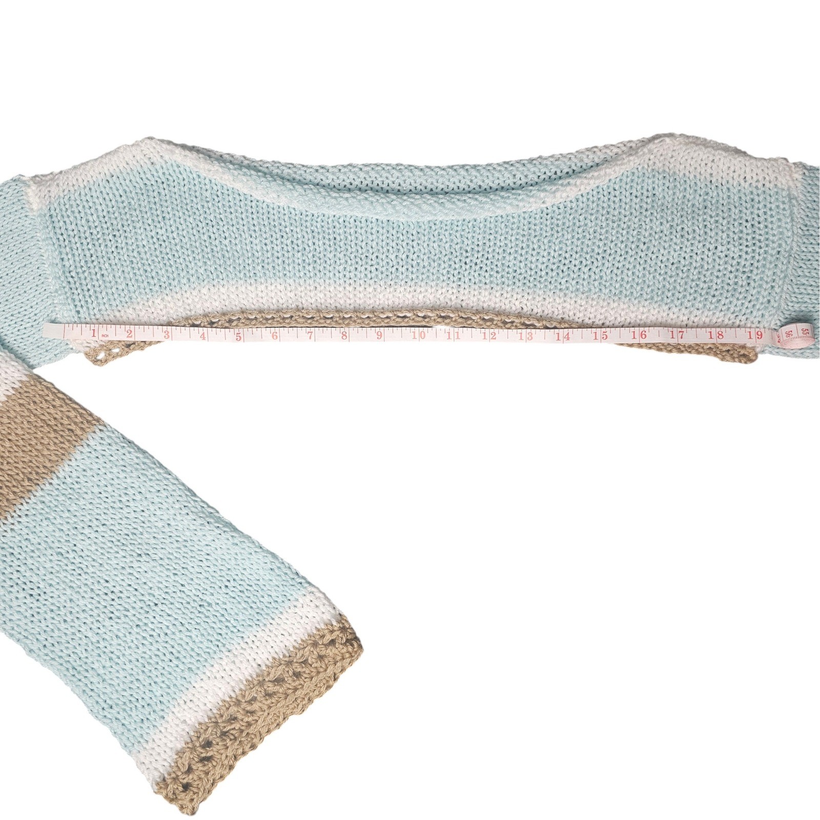 Handmade Knit Shrug | Blue Stripe Bell Sleeve Bolero | Coastal Boho Layering Top