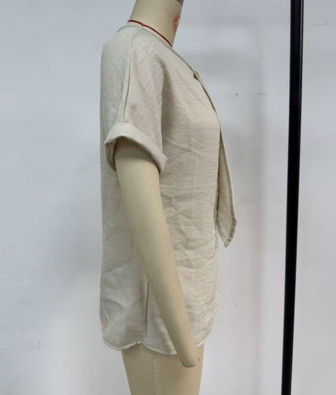Women’s Bow Neck Short Sleeve Blouse Casual Solid T-Shirt