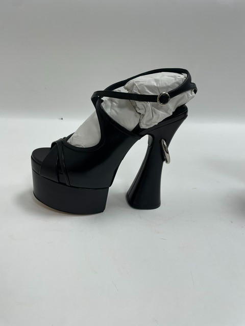 Lanvin Smile Black Leather Platform Sandal Ring Heel EU38 US8 UK5 $2145