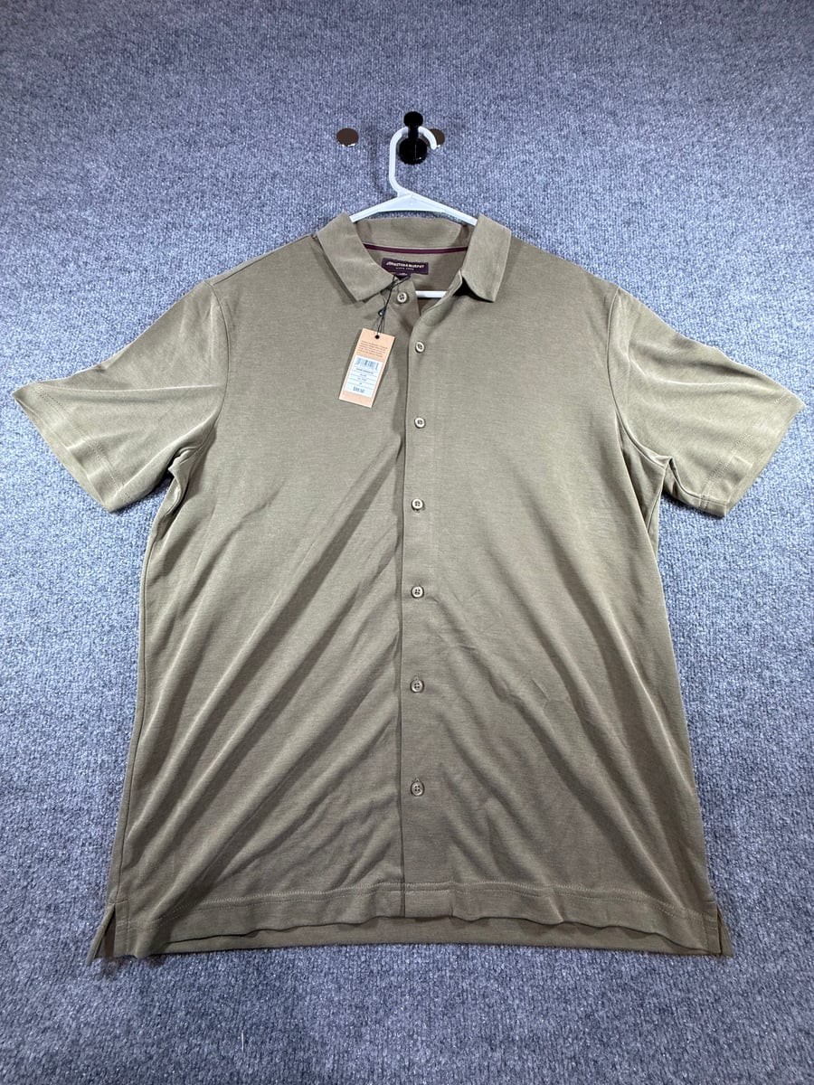 New Johnston & Murphy Men’s Olive Button-Front Polo Shirt Modal Blend Size M NWT